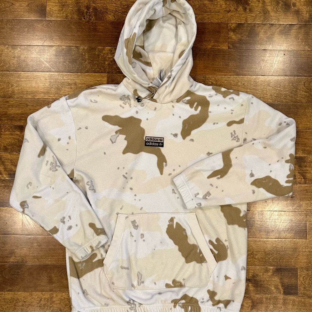 ADIDAS Beige Camouflage Fleece Hoodie Size MEDIUM